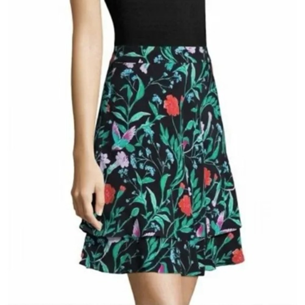 KATE SPADE Mini Skirt Women 2 Black Floral Jardin Scenic Route Tiered Ruffle - Picture 2 of 15